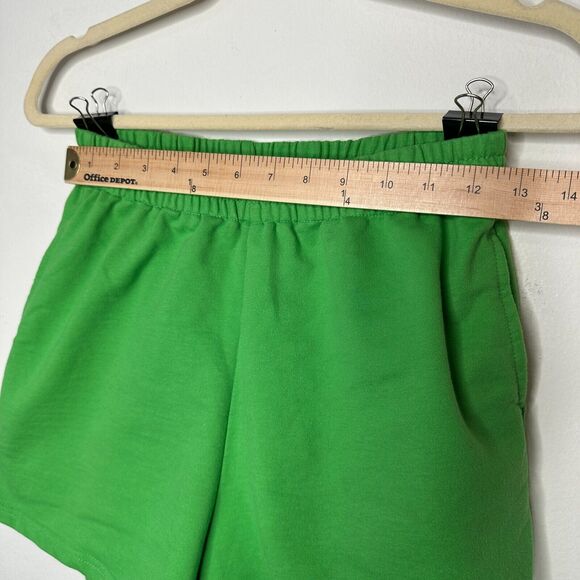 Retro 70’s Green Drawstring Knit Sweat Shorts Pockets Athletic High Waist Medium - Picture 8 of 10